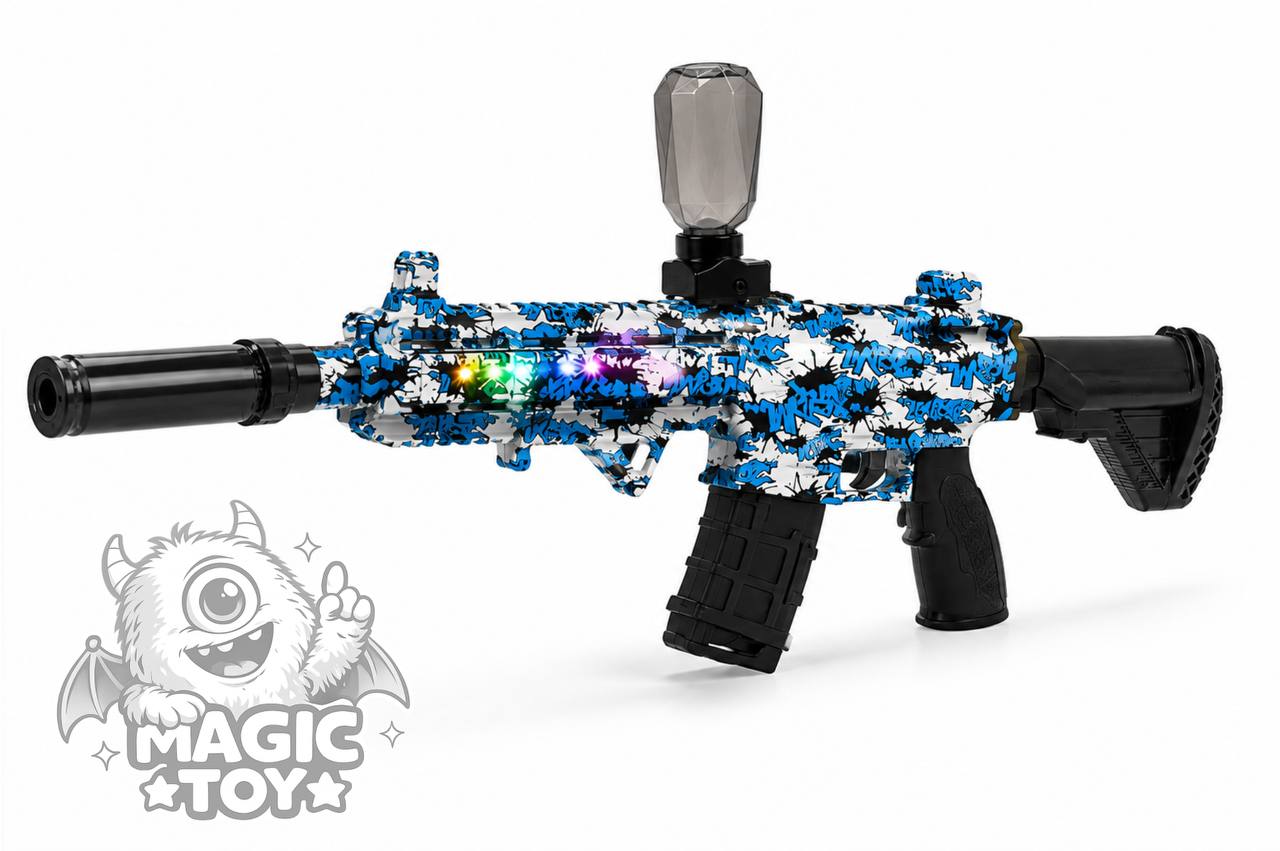 تفنگ تیر ژلهای تماماتوماتیک و شارژی M416 مدل SHOOTING HERO کد SR081B / 082 (پوسته گرافیتی چریکی، صداخفهکن نورانی شبتاب، افکت بخار/دودزا و نورپردازی RGB)