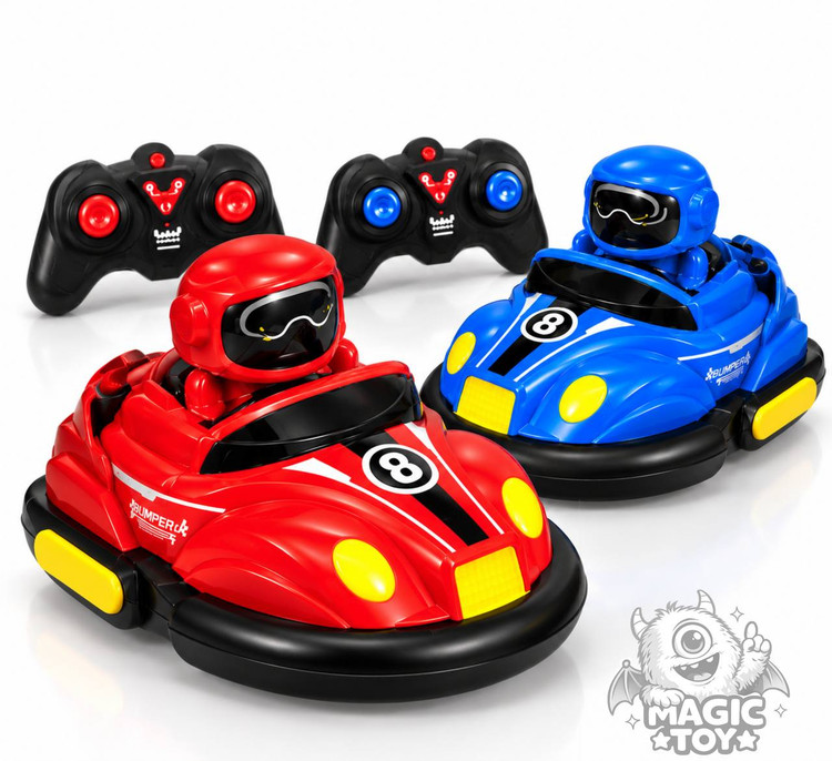 ست ماشین کنترلی تصادفی دو ریموت BUMPER CAR کد 1215 برند XBAOTEC (مجموعه ۲ عددی مسابقهای، فرکانس 2.4GHz، افکت نوری، قابلیت پرتاب راننده با ضربه)