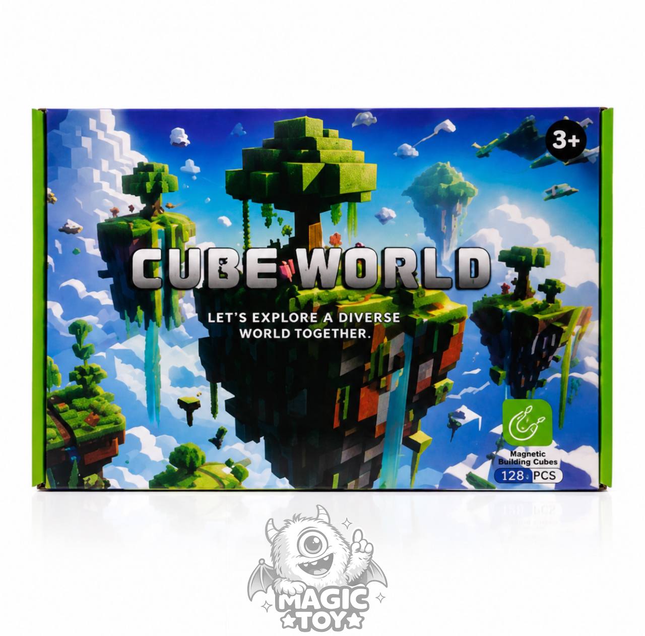 اسباب بازی ساختنی ماینکرافت مگنتی ۱۲۸ قطعه CUBE WORLD کد 666 (بلوک‌های مغناطیسی پیکسلی با بافت‌های مختلف به همراه مینی‌فیگور شخصیت‌ها)