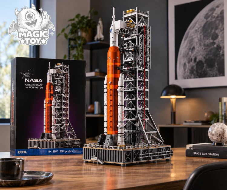 لگو ساختنی کلکسیونی سامانه پرتاب فضایی ناسا آرتمیس ۳۶۰۱ قطعه سری icons کد 88011 (مدل NASA Artemis Space Launch System همراه با برج پرتاب متحرک، کپسول اوریون و سکوی پرتاب)