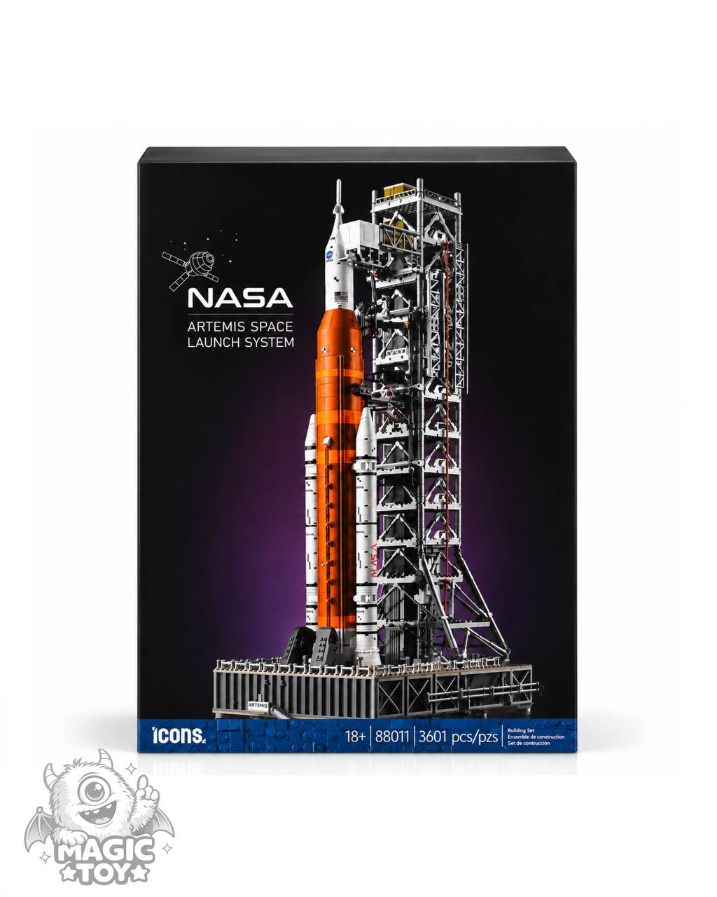 لگو ساختنی کلکسیونی سامانه پرتاب فضایی ناسا آرتمیس ۳۶۰۱ قطعه سری icons کد 88011 (مدل NASA Artemis Space Launch System همراه با برج پرتاب متحرک، کپسول اوریون و سکوی پرتاب)