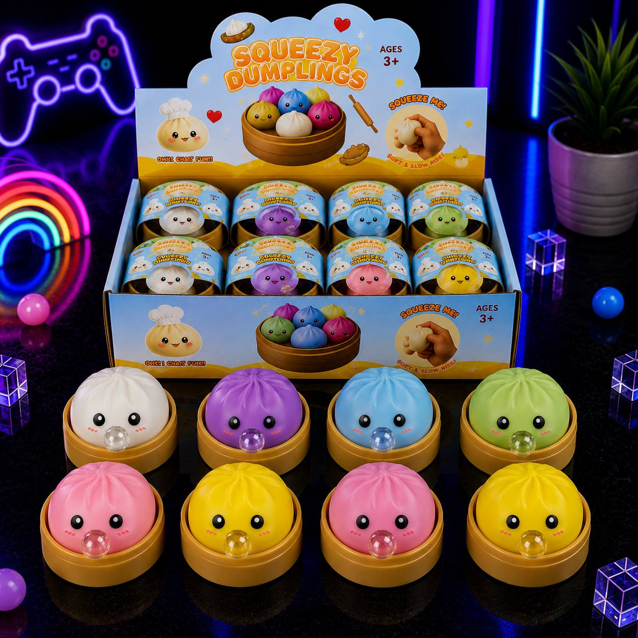 اسکوییشی فیجت ضد استرس دامپلینگ آدامسی مدل SQUEEZY DUMPLINGS (قابلیت باد شدن حباب ژله‌ای با فشار، همراه با ظرف بخارپز)